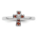 0.15 Ct Round Red Garnet Prong Silver Stackable Cross Ring by Fine Color Jewels
