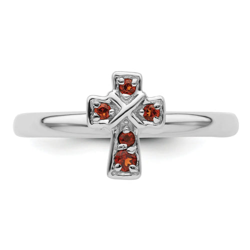 0.15 Ct Round Red Garnet Prong Silver Stackable Cross Ring by Fine Color Jewels