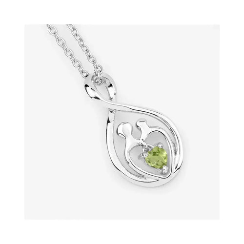 0.15 CTTW Heart Green Peridot Prong Silver Mom Infinity Pendant Necklace by Fine Color Jewels