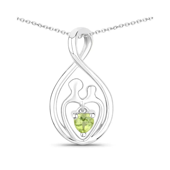 0.15 CTTW Heart Green Peridot Prong Silver Mom Infinity Pendant Necklace by Fine Color Jewels
