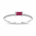0.16 Ct Baguette Pink Ruby & Diamond Prong 14K White Gold Stackable Pave Ring by Fine Color Jewels