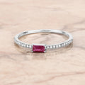 0.16 Ct Baguette Pink Ruby & Diamond Prong 14K White Gold Stackable Pave Ring by Fine Color Jewels