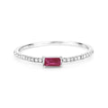 0.16 Ct Baguette Pink Ruby & Diamond Prong 14K White Gold Stackable Pave Ring by Fine Color Jewels