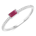 0.16 Ct Baguette Pink Ruby & Diamond Prong 14K White Gold Stackable Pave Ring by Fine Color Jewels