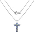 0.16 Ct Oval White Ethiopian Opal Prong Rhodium Plated Silver Cross Necklace by Fine Color Jewels
