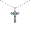 0.16 Ct Oval White Ethiopian Opal Prong Rhodium Plated Silver Cross Necklace