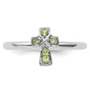 0.16 Ct Round Green Peridot Prong Silver Stackable Cross Ring
