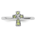 0.16 Ct Round Green Peridot Prong Silver Stackable Cross Ring by Fine Color Jewels