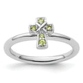 0.16 Ct Round Green Peridot Prong Silver Stackable Cross Ring by Fine Color Jewels