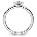 0.16 Ct Round Green Peridot Prong Silver Stackable Cross Ring by Fine Color Jewels