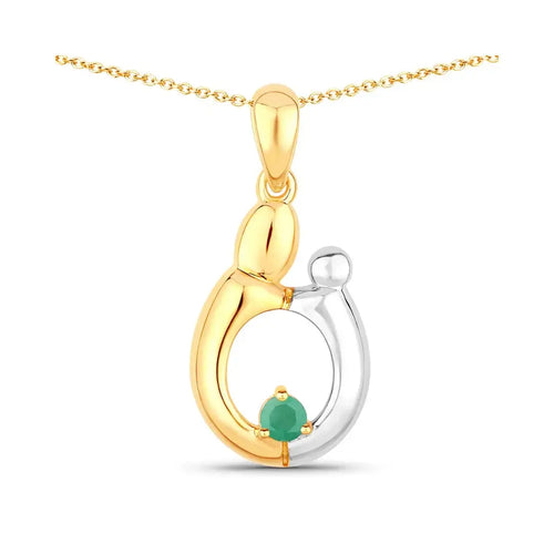 0.17 CTTW Heart Green Emerald Prong Silver Mom Pendant Necklace by Fine Color Jewels