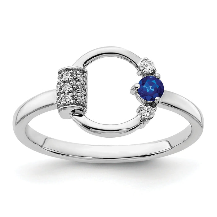 0.18 Ct Round Blue Created Sapphire & Diamond Prong 14K White Gold Circle Ring by Fine Color Jewels