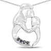 0.18 Ct Round Blue Sapphire Prong Silver Mom Pendant Necklace