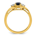 0.23 Ct Oval Blue Created Sapphire & Lab Diamond Prong 14K Gold Three Stone Bypass Ring by Fine Color Jewels