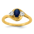 0.23 Ct Oval Blue Created Sapphire & Lab Diamond Prong 14K Gold Three Stone Bypass Ring by Fine Color Jewels