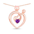 0.25 Ct Heart Purple Amethyst Prong Rose Gold Plated Mom Charm Necklace by Fine Color Jewels