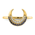 0.25 Ct Round Blue Sapphire & Diamond Pavé 14K Yellow Gold Horseshoe Curved Band Moon Ring by Fine Color Jewels