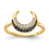 0.25 Ct Round Blue Sapphire & Diamond Pavé 14K Yellow Gold Horseshoe Curved Band Moon Ring