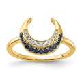 0.25 Ct Round Blue Sapphire & Diamond Pavé 14K Yellow Gold Horseshoe Curved Band Moon Ring by Fine Color Jewels