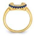 0.25 Ct Round Blue Sapphire & Diamond Pavé 14K Yellow Gold Horseshoe Curved Band Moon Ring by Fine Color Jewels