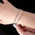 0.25 Ct Round White Diamond Prong 14k White Gold Moon and Star Flexible Open Cuff Bangle Bracelet by Fine Color Jewels