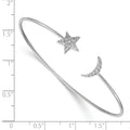 0.25 Ct Round White Diamond Prong 14k White Gold Moon and Star Flexible Open Cuff Bangle Bracelet by Fine Color Jewels