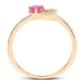 0.27 Ct Heart Pink Ruby & Diamond Prong 10K Yellow Gold Pave Double Heart Ring by Fine Color Jewels