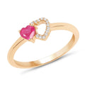 0.27 Ct Heart Pink Ruby & Diamond Prong 10K Yellow Gold Pave Double Heart Ring by Fine Color Jewels