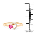 0.27 Ct Heart Pink Ruby & Diamond Prong 10K Yellow Gold Pave Double Heart Ring by Fine Color Jewels