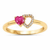 0.27 Ct Heart Pink Ruby & Diamond Prong 10K Yellow Gold Pave Double Heart Ring