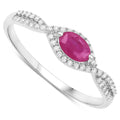 0.27 Ct Oval Pink Ruby & White Diamond Prong 14K White Gold Crossover Halo Ring by Fine Color Jewels