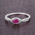 0.27 Ct Oval Pink Ruby & White Diamond Prong 14K White Gold Crossover Halo Ring by Fine Color Jewels