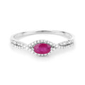 0.27 Ct Oval Pink Ruby & White Diamond Prong 14K White Gold Crossover Halo Ring by Fine Color Jewels