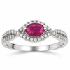0.27 Ct Oval Pink Ruby & White Diamond Prong 14K White Gold Crossover Halo Ring