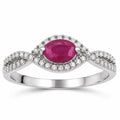 0.27 Ct Oval Pink Ruby & White Diamond Prong 14K White Gold Crossover Halo Ring by Fine Color Jewels