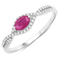 0.27 Ct Oval Pink Ruby & White Diamond Prong 14K White Gold Crossover Halo Ring by Fine Color Jewels