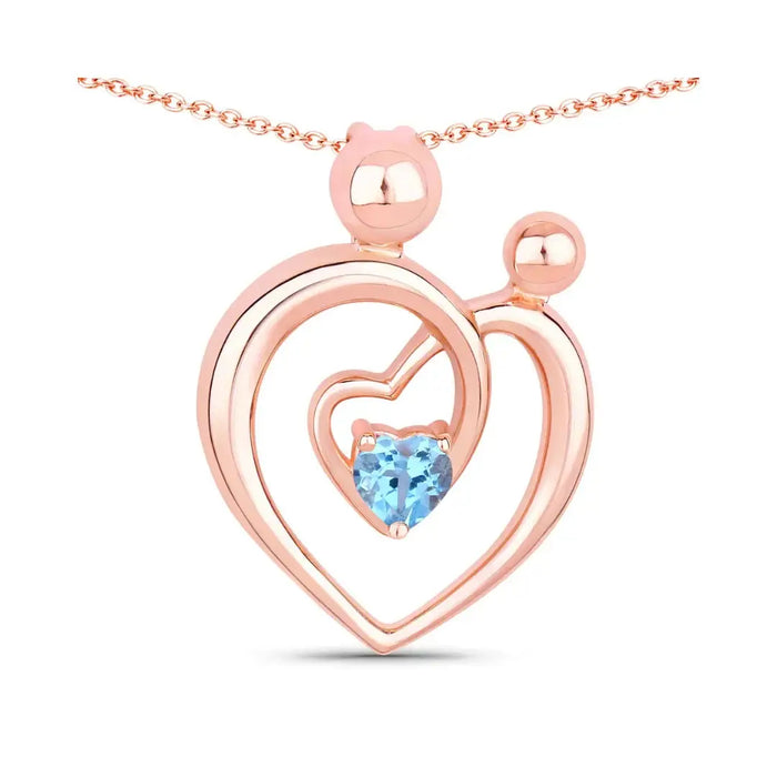 0.28 Ct Heart Swiss Blue Topaz Prong Rose Gold Plated Mom Necklace by Fine Color Jewels