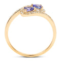 0.28 Ct Pear Violet Tanzanite Diamond Prong 14K Yellow Gold Bypass Halo Pave Ring by Fine Color Jewels