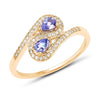 0.28 Ct Pear Violet Tanzanite Diamond Prong 14K Yellow Gold Bypass Halo Pave Ring
