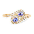 0.28 Ct Pear Violet Tanzanite Diamond Prong 14K Yellow Gold Bypass Halo Pave Ring by Fine Color Jewels