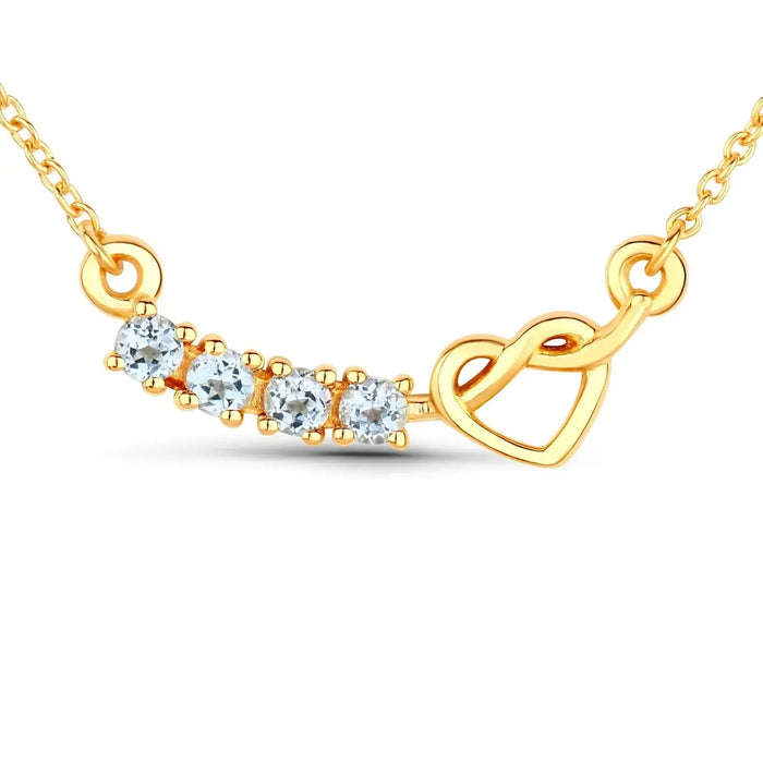 0.30 Ct Round Blue Topaz Prong 18K Gold Plated Silver Heart & Infinity Necklace by Fine Color Jewels