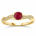 0.30 Ct Round Pink Ruby & Diamond Prong 10K Yellow Gold Pave Twisted Band Ring by Fine Color Jewels