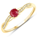 0.30 Ct Round Pink Ruby & Diamond Prong 10K Yellow Gold Pave Twisted Band Ring by Fine Color Jewels