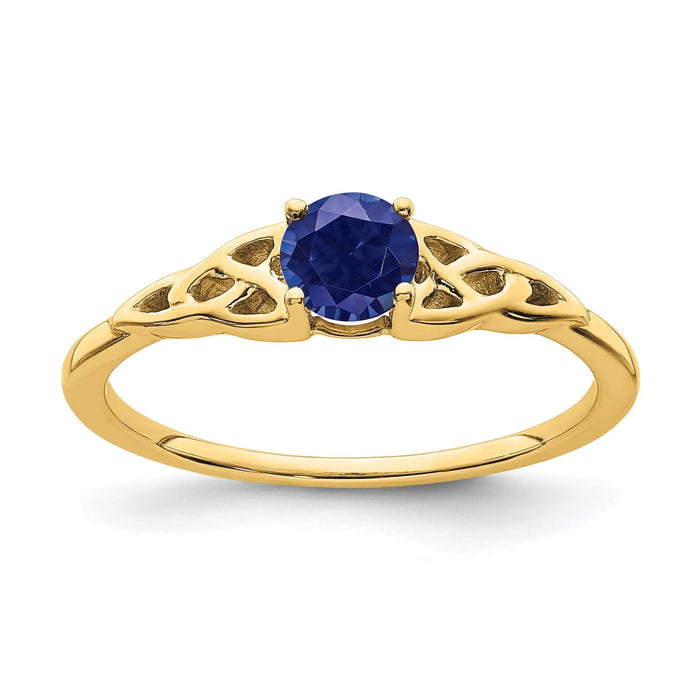 0.33 Ct Round Blue Created Sapphire Prong Yellow Gold Knot Solitaire Ring by Fine Color Jewels