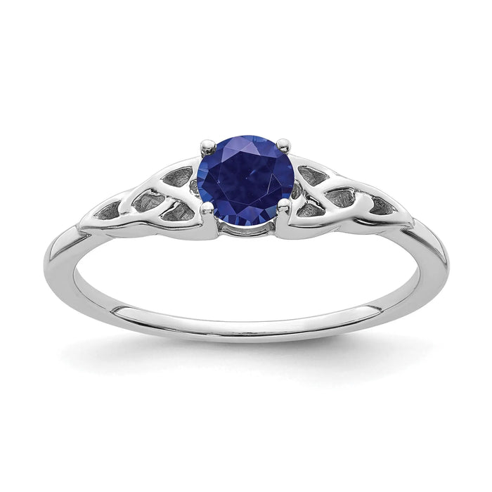 0.33 Ct Round Blue Lab Created Sapphire Prong 14K White Gold Celtic Knot Solitaire Ring by Fine Color Jewels