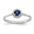 0.34 Ct Round Blue Sapphire and Diamond Prong Silver Snowflake Halo Ring by Fine Color Jewels