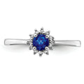 0.34 Ct Round Blue Sapphire and Diamond Prong Silver Snowflake Halo Ring by Fine Color Jewels