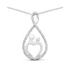 0.34 Ct Round White Diamond Prong Silver Mom Heart Pendant Necklace