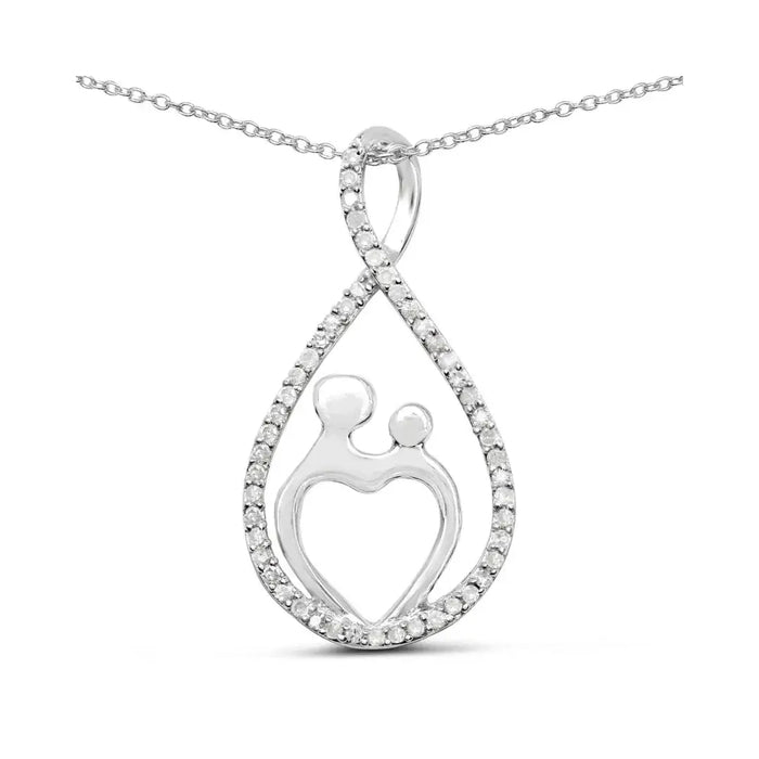 0.34 Ct Round White Diamond Prong Silver Mom Heart Pendant Necklace by Fine Color Jewels
