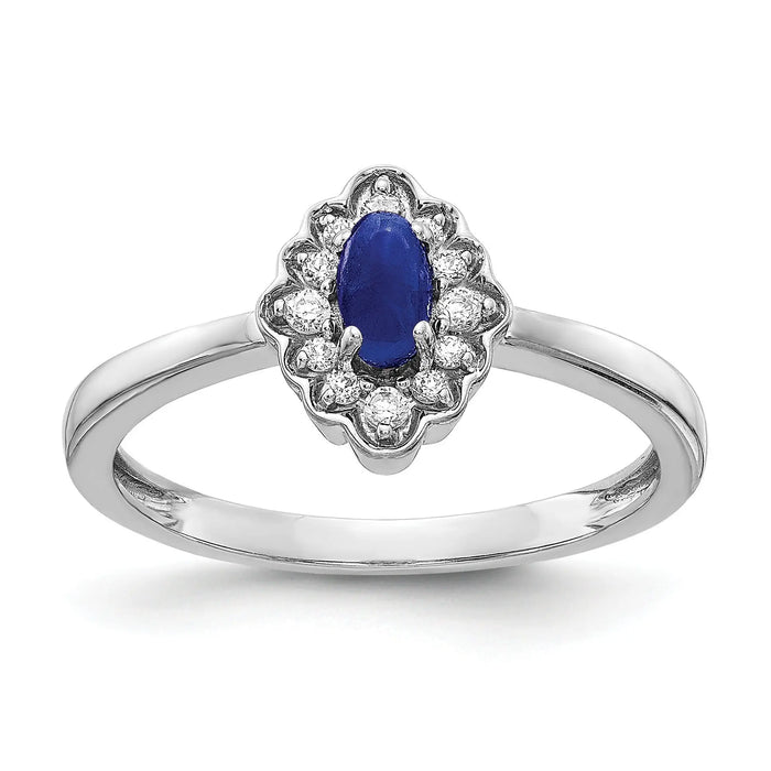 0.35 Ct Oval Blue Sapphire Diamond 14K White Gold Halo Floral Ring by Fine Color Jewels
